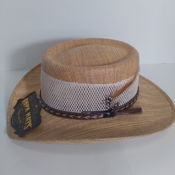 ANPA Handmade Men's  Brown/Tan Braided Leather Band Breathable Panama Style Hat - Picture 4 of 7